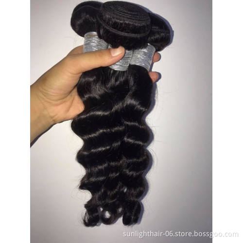 Sunlight Guangzhou cheap wholesale deep wave Peruvian/indian/brazilian Remy Hair Loose Wave 3 Bundles With Closure frontal